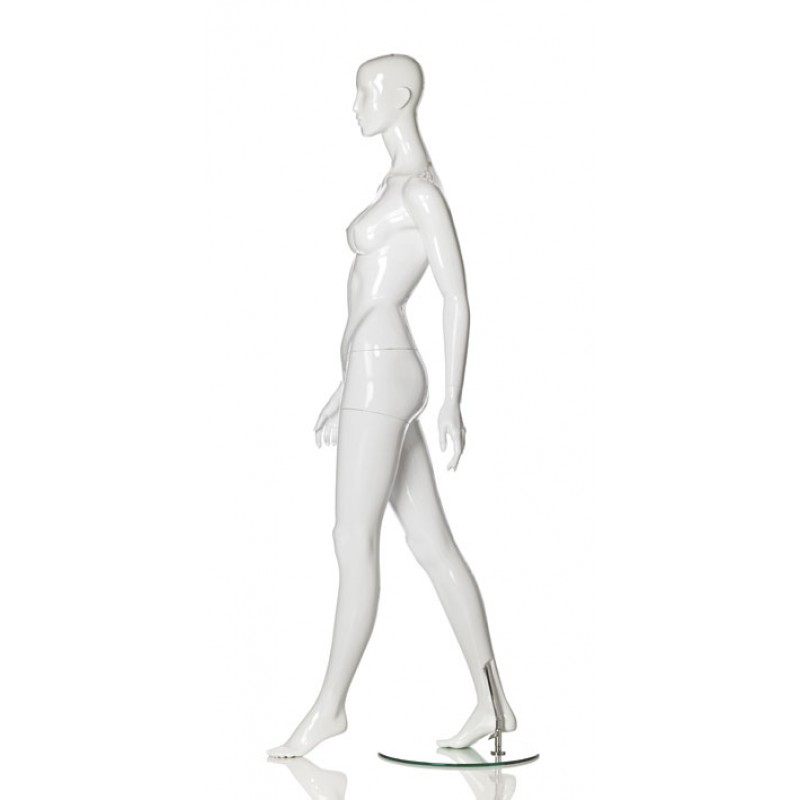 HIGH GLOSS WHITE FEMALE MANNEQUIN – WALKING POSE – HINDSGAUL