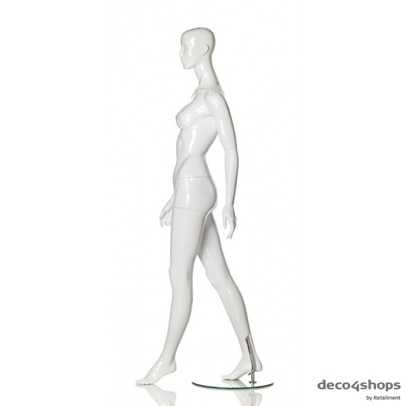 HIGH GLOSS WHITE FEMALE MANNEQUIN – WALKING POSE – HINDSGAUL